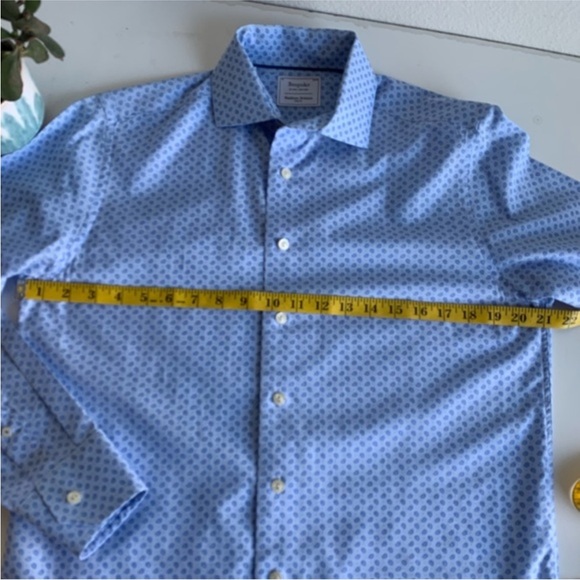 BESPOKE trim fit button down men's shirt, blue small paisley print neck 15 - Picture 7 of 8